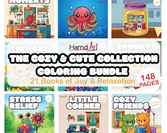 Coloring Book 148 Pages Bundle Set - Bold and Easy Designs Cute & Cozy Coloring Book for Adult and Teens, Girl Huggie Moments for Relaxation