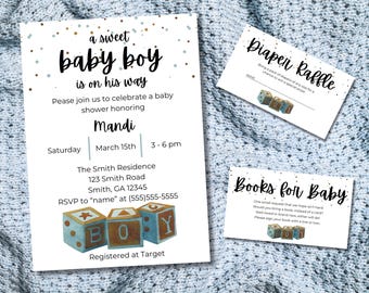 Blue Baby Shower Invitation Template: Sweet Baby Boy Design (Digital Download)