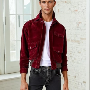 New Unisex Handmade Trucker Style Vintage 1980s Shining Red Corduroy Bomber Jacket