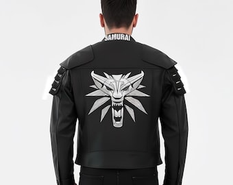 Inspired By Cyberpunk 2077 Spiked Shoulder Genuine Lambskin Black Leather Samurai Jacket
