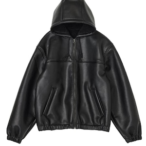 Veste à capuche oversize unisexe en cuir d'agneau véritable