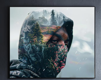 Double Exposure - Digital Art Print - Double Exposure Mountain Landscape Portrait