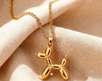 Balloon Dog Necklace: 18K Gold Stainless Steel Pendant, Minimalist Jewelry, Modern Design