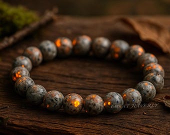 UV Reactive Unisex Yooperlite Bracelet: 6mm 8mm 10mm Natural Firestone Gemstone Energy Protection Jewelry