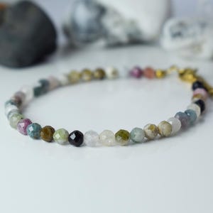 Rainbow Tourmaline Bracelet 4mm Faceted Beads Dainty Minimalist Gemstone Bracelet  Healing Meditation Protection Bracelet Unique Women Gift