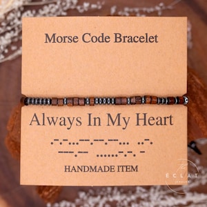 Always In My Heart Morse Code Bracelet: Handmade Beaded Secret Message, Adjustable Jewelry