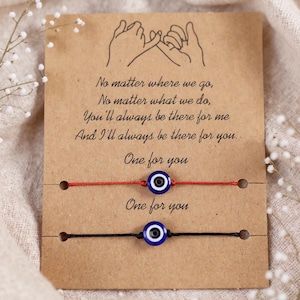 Evil Eye Couple Bracelet Set: Red & Black Adjustable Cord, Protective Charm, Minimalist Jewelry