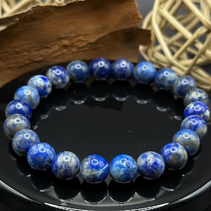 Lapis Lazuli Bracelet: 8mm Blue Natural Gemstone Beads Unisex Energy Healing Jewelry