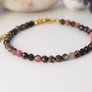 Rhodonite Faceted Gemstone Bracelet: 4mm Adjustable Dainty Jewelry for Balance and Healing