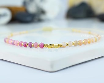 Ultra Thin Pink Tourmaline Bracelet: Dainty Adjustable Faceted Gemstone Jewelry