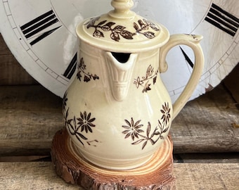 MINI - Petit pot à lait couvert ou pot de crème St Uze Terre d'Acier St Vallier coloris sépia Circa 1900