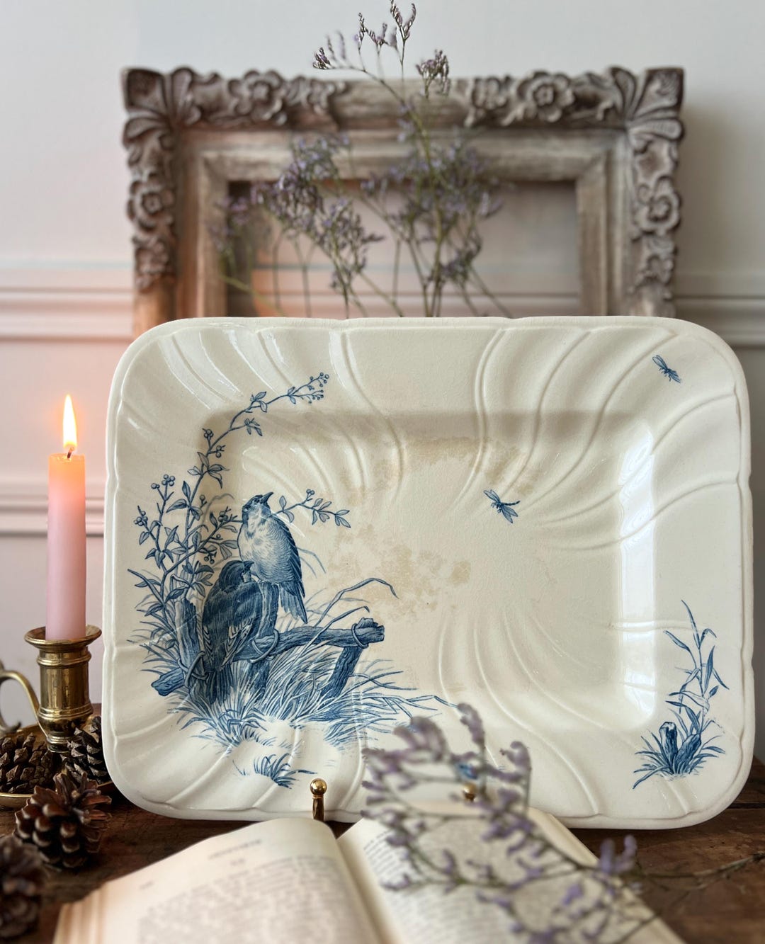 BIRDS - Sublime and Rare Rectangular Terre De Fer Dish, Birds Pattern ...