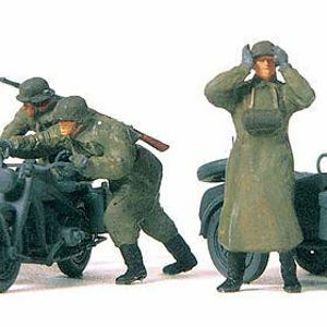 Preiser 16580 HO Była armia niemiecka, żołnierze motocyklowi z II wojny światowej (zestaw plastikowy)