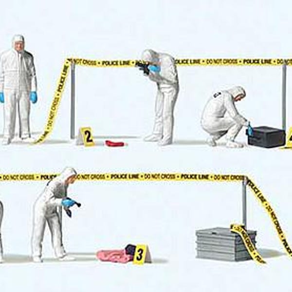 Preiser 10800 Escala HO Investigación de la escena del crimen 5 figuras, detalle