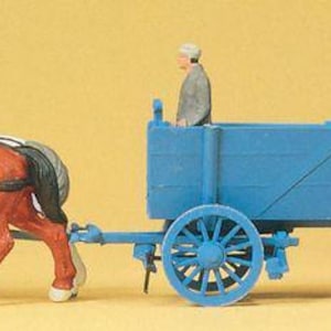 Preiser 30468 HO Scale Horse-Drawn Wagon Ore Wagon w/Driver & Horses
