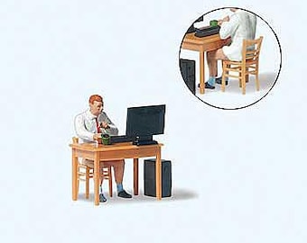 Preiser 28250 HO Scale Home Office Individual Figure With Chair, Desk