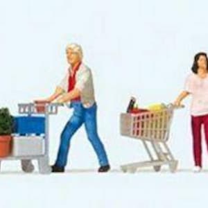 Preiser 10722 Compradores a escala HO con carritos de compras, paquete (4)
