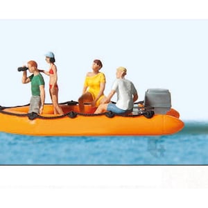Preiser 10764 HO Scale Family in a Rubber Dinghy -- 4 Figures & Boat