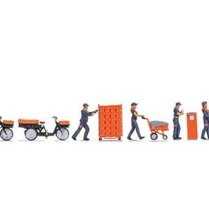 Noch 16264 HO Scale Netherlands Post -- 5 Figures, 3 Bicycles, 2 Basket Carts, 1