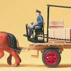 Preiser 30434 Vagón de plataforma con remolque tirado por caballos a escala HO con conductor