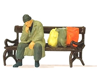 Preiser 29094 HO Scale Homeless Man on Bench Figure