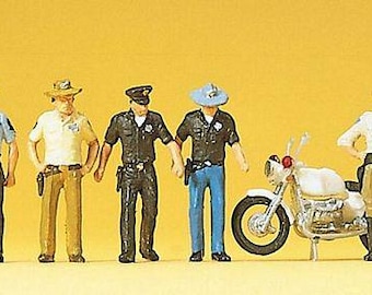 Preiser 10370 Escala HO EUA Polícia e Motocicleta 5 Oficiais, 1