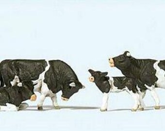 Preiser 10145 HO Scale Cows Black, White pkg(6)
