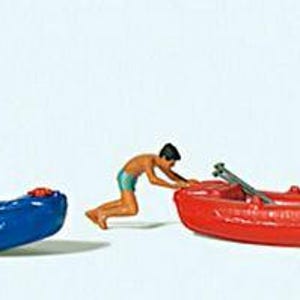 Preiser 10705 HO Scale Youths w/Boats -- 4 People & 2 Boats