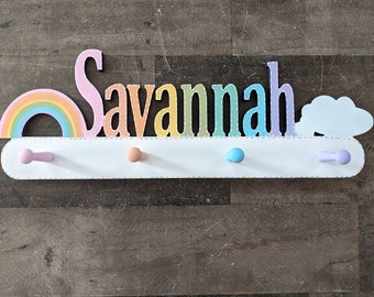 Personalized Rainbow Coat Rack - Girls Personalized Coat Rack - Wall Peg - Custom Hanger - Rainbow Themed Coat Rack - Crown Themed Coat Rack