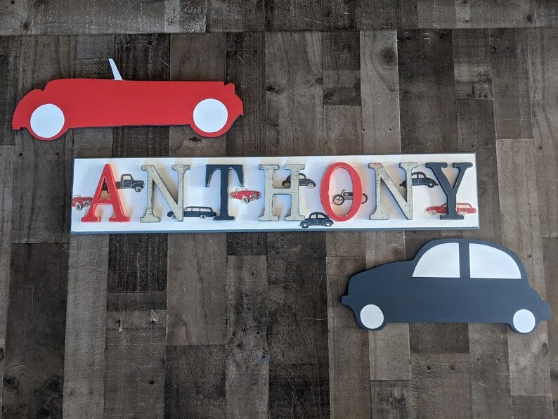 Boys Custom Hand Painted Car Name Sign Boys Vintage Cars Etsy