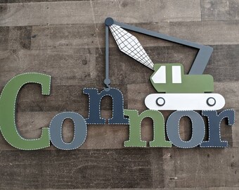 Small Custom Boys Truck Name Sign - Boys Construction Name Sign - Crane Truck Name Sign - Boys Vehicle Decor - Crane Truck - Boys Name Sign