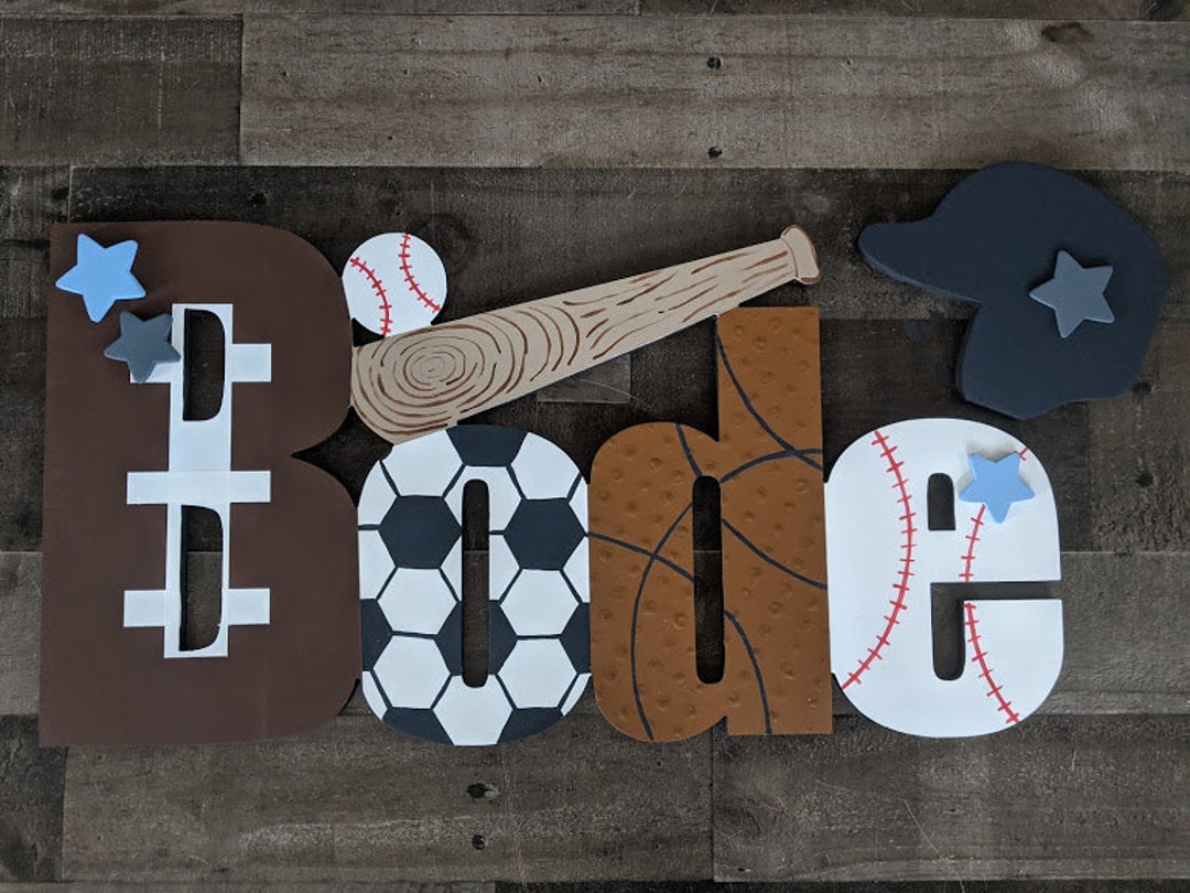 Custom Boys Sports Themed Name Sign Set Nursery Wall Letters Etsy
