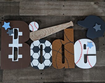 Custom Boys Sports Themed Name Sign Set - Nursery Wall Letters Name Sign - Wood Wall Letters - Sports Name Sign - Sports Nursery Sign