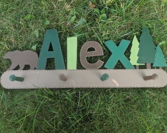 Personalized Coat Rack - Kids Personalized Coat Rack - Wall Peg - Custom Hanger - Woodland Themed Coat Rack - Bear Themed Coat Rack