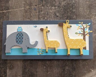 Ready to Ship Elephant and Giraffe Wall Decor Plaque- Jungle Themed Kids Wall Art - Custom Wall Art Set - Hand Painted Wood Wall Jungle Sign