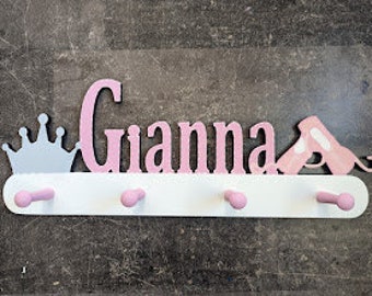 Ballet Slipper Personalized Coat Rack - Girls Ballet Coat Rack - Wall Peg - Ballet Peg- Princess Themed Coat Rack - Crown Themed Coat Rack