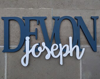 Custom Boys Name Sign - First and Middle Name Nursery Wall Letters - Boys Name Sign - Wood Wall Letters Boy Style