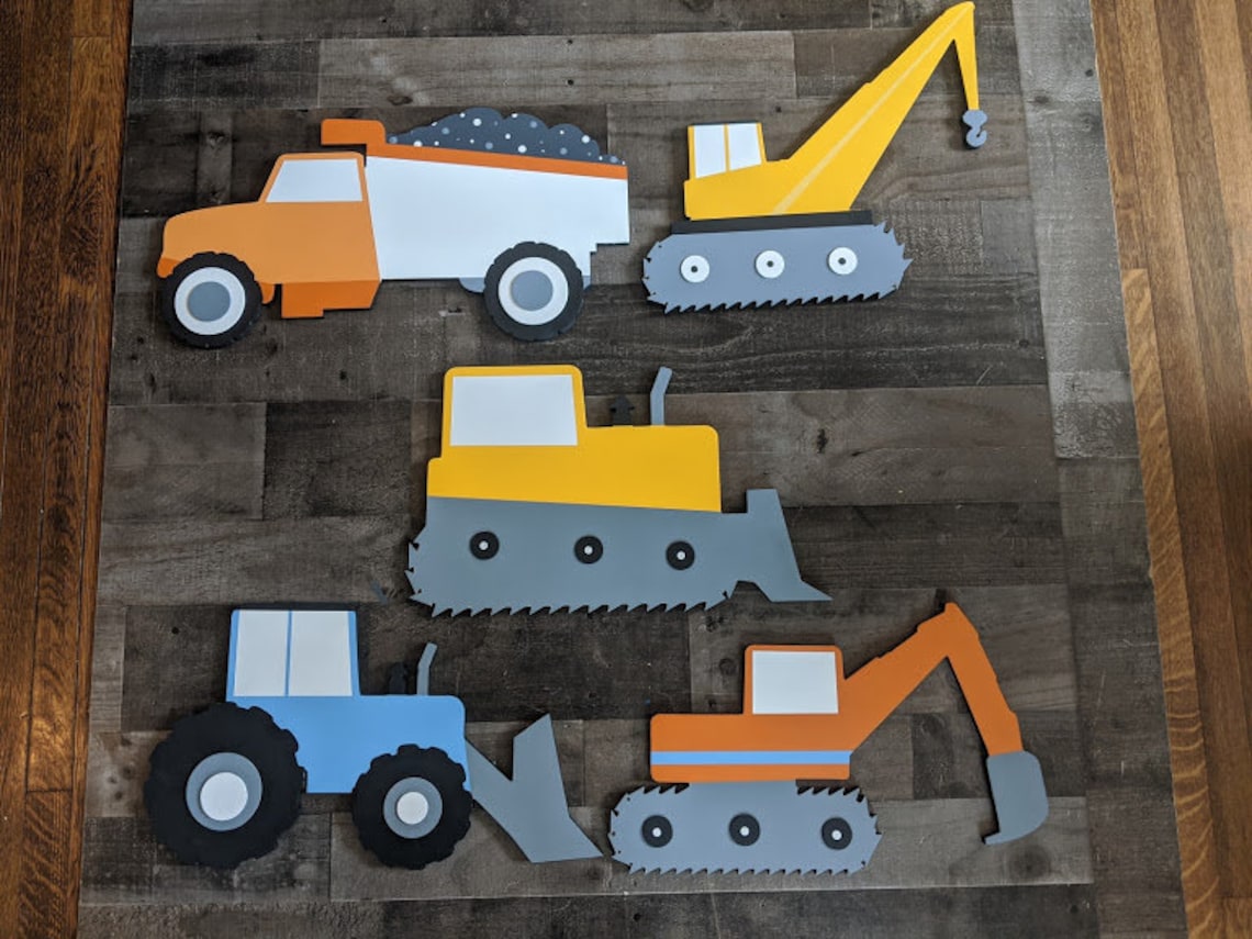 Custom Boys Construction Vehicle Wall Decor Set Boys Truck Etsy