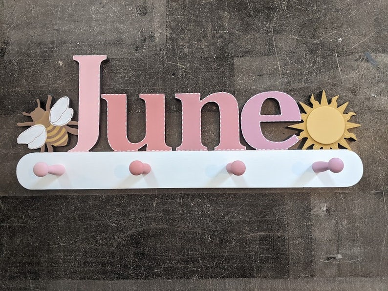 Personalized Ombre Bee and Sun Coat Rack  Girls Personalized image 1