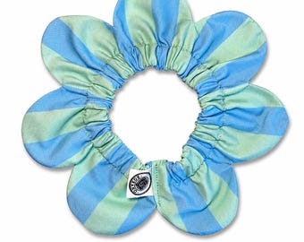 Blue Aqua Stripe Handcrafted Flower Dog Collar Bow Tie Pet Accessory