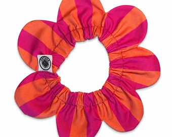 Orange Pink Stripe Flower Dog Collar for Small Dogs