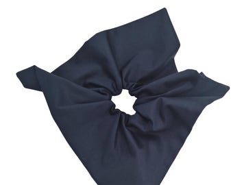 Navy Cotton Ruffle Scrunchie for Thick Hair