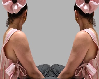 Dusty Pink Cotton Ruffle Scrunchie Thick Hair Buns Style