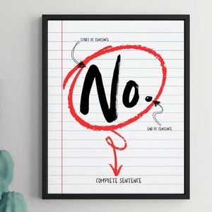 May include: A red circle with the word "No." written in black inside. Arrows point to the start and end of the sentence, and a downward arrow points to the word "Complete Sentence".