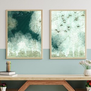 Vintage Flug – 2er Set druckbare Kunst Poster | Grunge Landkarte Digitale Kunst | Vogelzug Poster | Reiseinspiriert | Stimmungsvolles Grünes Vintage