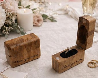 Handcrafted Hardwood Ring Box — Magnetic Proposal Case with Velvet Interior, Premium Wooden Engagement Box for Weddings & Anniversary Gifts