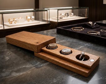 Oak EDC Organizer Box | Sliding Dovetail Lid Valet for Rings, Coins and Cufflinks | Minimalist Desk & Nightstand Storage