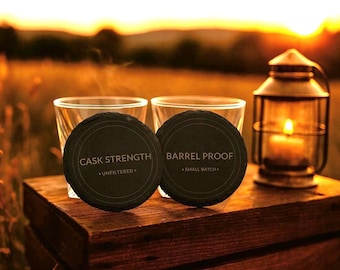 Engraved Slate Coaster Gift Set | Whiskey & Bourbon Lover Gift for Men | Rustic Barware 4‑Pack