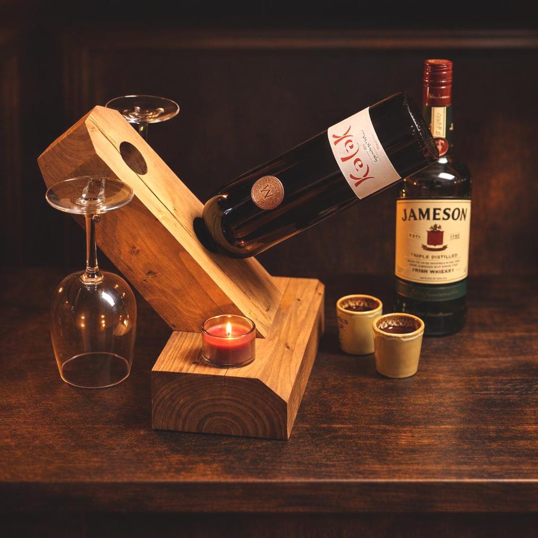 Rustic Wine Rholder Reclaimed Barn Wood Wine & Whiskey Rack, Handmade Rustic Bottle Holder ...