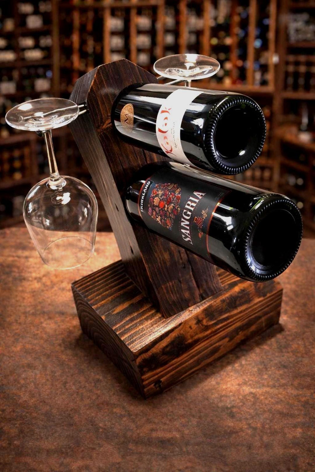 Rustic Wine Rholder Reclaimed Barn Wood Wine & Whiskey Rack, Handmade Rustic Bottle Holder ...